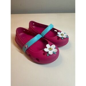 Crocs Mary Jane‎ Flower Accent Shoes Girls Pink Blue Casual Toddler Size 6